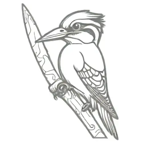 woodpecker and knife  tattoo design idea