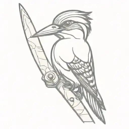 woodpecker and knife  tattoo design idea