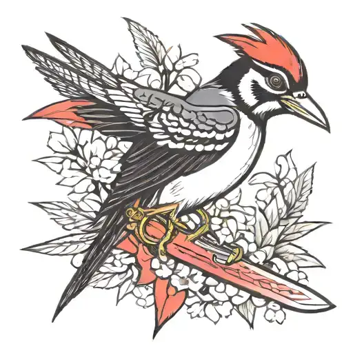 woodpecker and knife  tattoo design idea