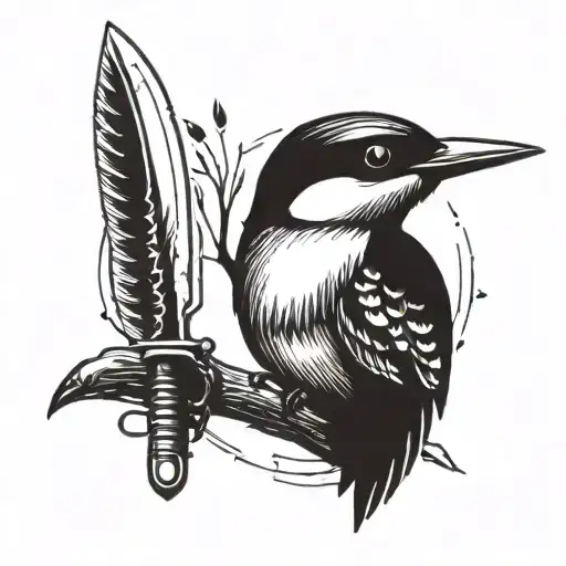 woodpecker and knife  tattoo design idea