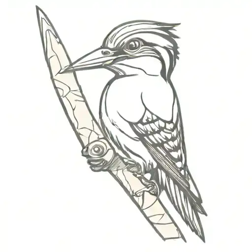 woodpecker and knife  tattoo design idea