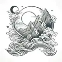 mountains moon ocean tattoo design idea