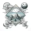 mountains moon ocean tattoo design idea