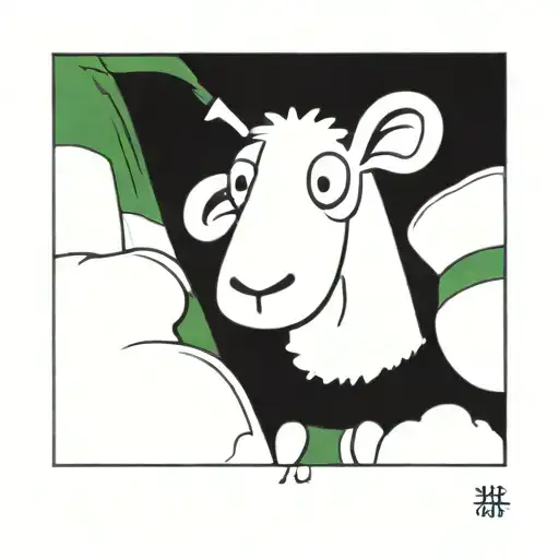 A portrait of Shaun the sheep with the flag of Irlande in his right hand and a Guinness beer in his left hand tattoo design idea