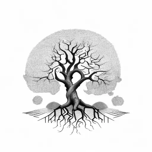 life tree and horse running tattoo design idea