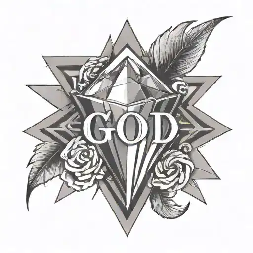 a diamond shaped line outlining saying God at Work tattoo design idea