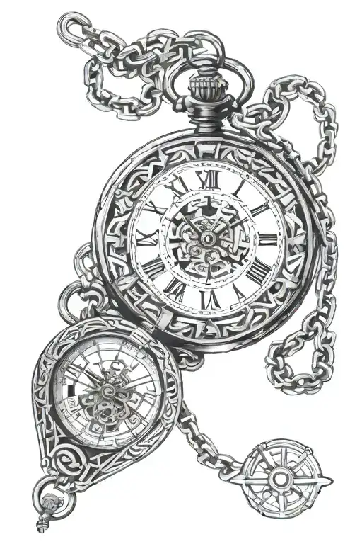 pocket watch with chain tattoo design idea
