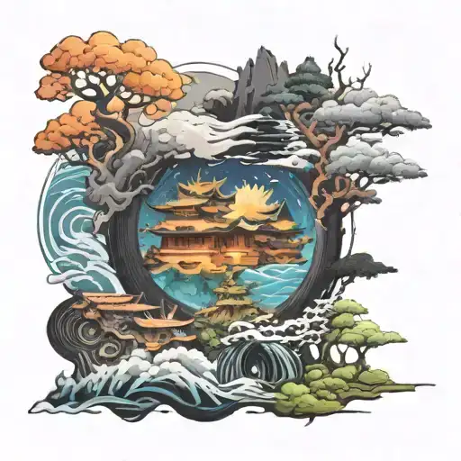 An intricate design of Naruto's vivid dream world merging with a digital glitch effect tattoo design idea