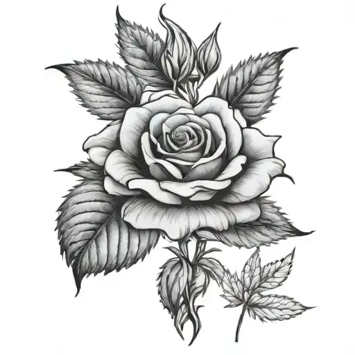 weed rose tattoo design idea