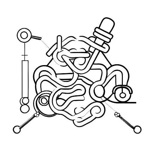 A minimalist tattoo of a dumbbell and a stethoscope crossing each other, symbolizing your passion for both fitness and physiotherapy tattoo design idea