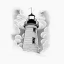 Lighthouse with rain and clouds tattoo design idea