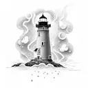 Lighthouse with rain and clouds tattoo design idea