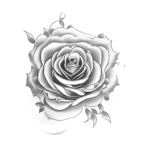 Design a mesmerizing black-grey tattoo featuring a watch surrounded by intricately drawn roses. tattoo design idea