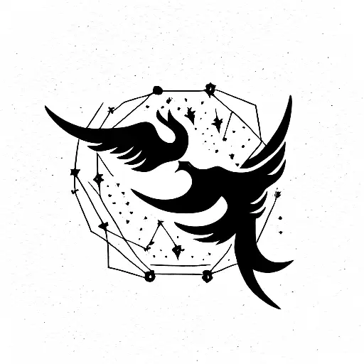 tribal phoenix with constellation of Ursa Major tattoo design idea
