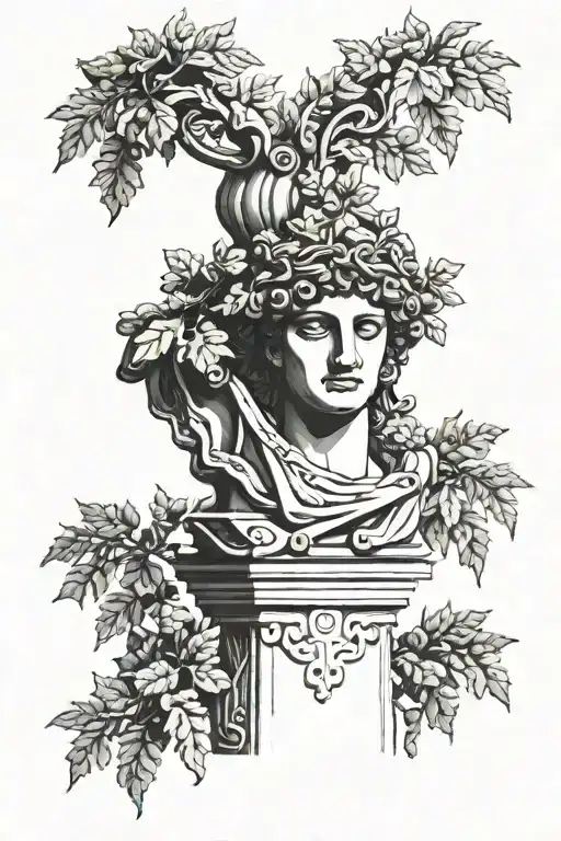 Greek statue with foliage tattoo design idea