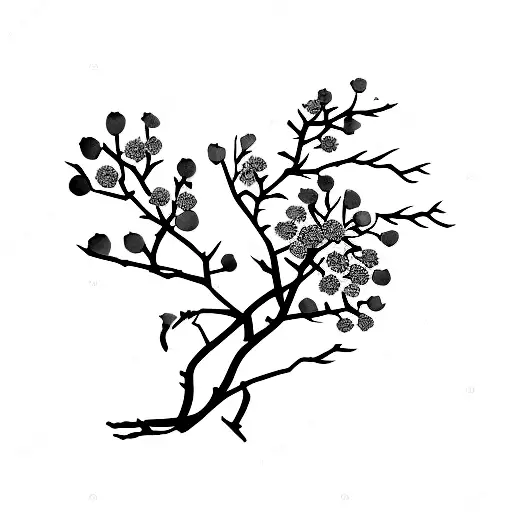flowers of apricot and cheery blossom on same branch tattoo design idea