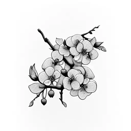 flowers of apricot and cheery blossom, plum , cherry on same branch tattoo design idea