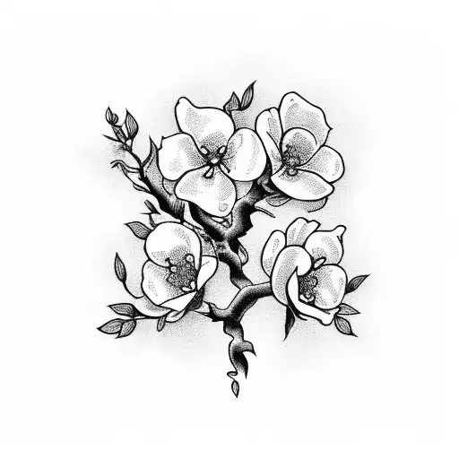 flowers of apricot and cheery blossom on same branch tattoo design idea