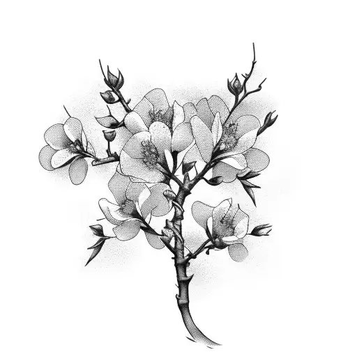 flowers of apricot and cheery blossom on same branch tattoo design idea