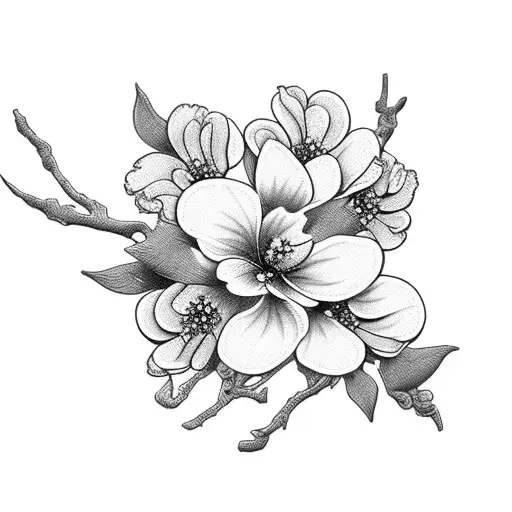 flowers of apricot and cheery blossom on same branch tattoo design idea
