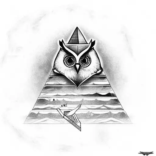  owl perched on a pyramid with the Eye of Horus inside tattoo design idea