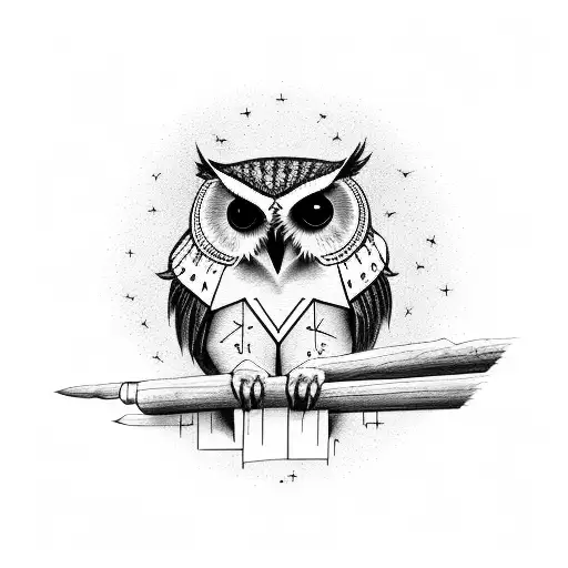 egiptoan owl perched over piramid with a cat positioned sideways  tattoo design idea