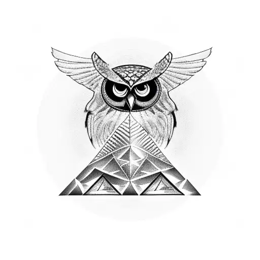  owl perched on a pyramid with the Eye of Horus inside tattoo design idea