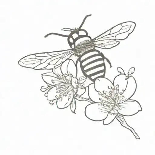 honey bee hovering over a tiny flower blooming tattoo design idea