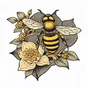 honey bee hovering over a tiny flower blooming tattoo design idea