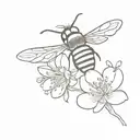 honey bee hovering over a tiny flower blooming tattoo design idea