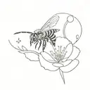 honey bee hovering over a tiny flower blooming tattoo design idea