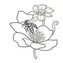 honey bee hovering over a tiny flower blooming tattoo design idea