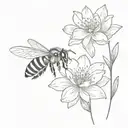 honey bee hovering over a tiny flower blooming tattoo design idea