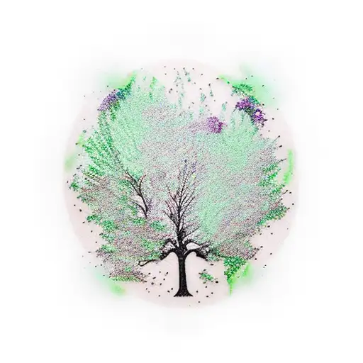 green paw print with autumn tree tattoo design idea