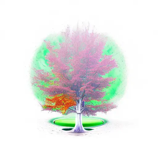 green paw print with an autumn tree tattoo design idea