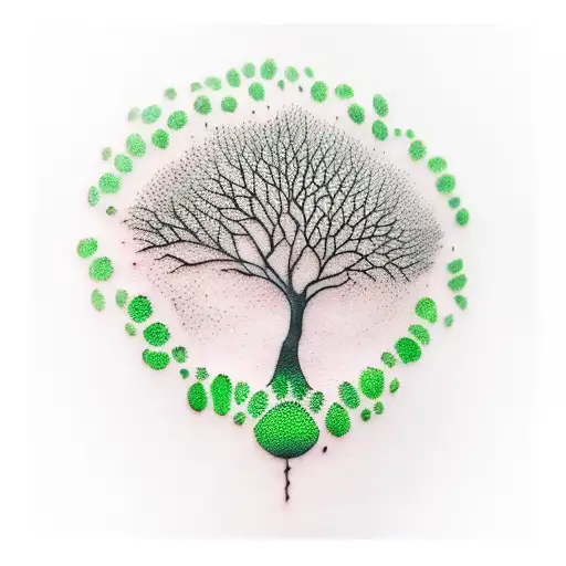 green paw print with autumn tree tattoo design idea
