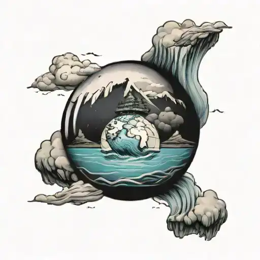 island above water,iceberg below, inside a globe that's someone's brain  tattoo design idea