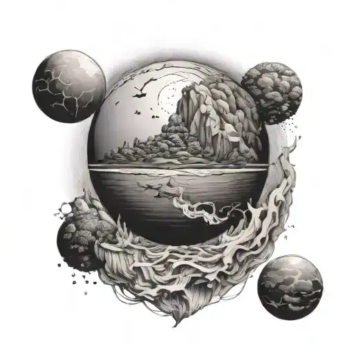 island above water,iceberg below, inside a globe that's someone's brain  tattoo design idea