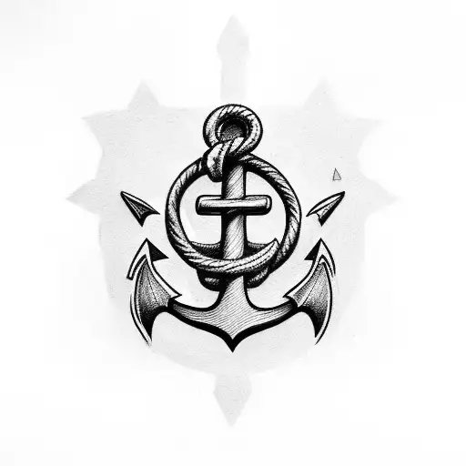 A detailed black-grey tattoo of an anchor with each child's name incorporated into the design tattoo design idea