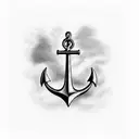 A detailed black-grey tattoo of an anchor with each child's name incorporated into the design tattoo design idea