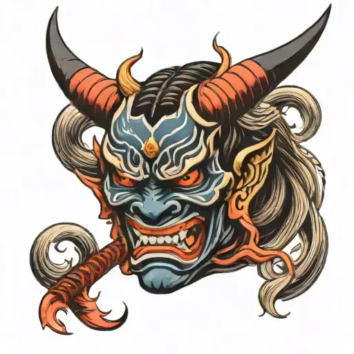 oni demon mask tattoo design idea