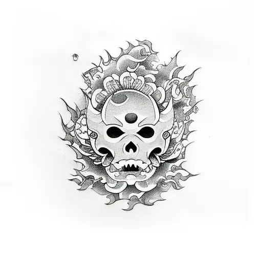 Flores del oto demonio oni, arboles y carpa koi tattoo design idea
