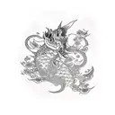 Flores del oto demonio oni, arboles y carpa koi tattoo design idea