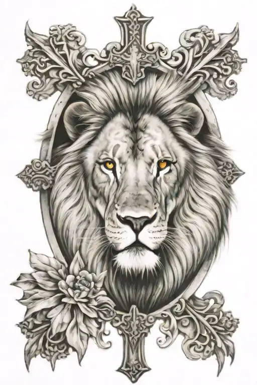 lion face and cross  tattoo design idea