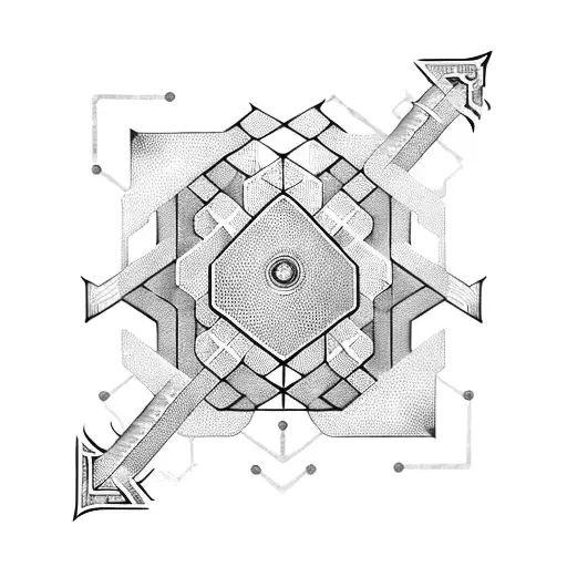 A cyber sigil of a sword surrounded by circuitry tattoo design idea
