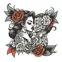 lips kissing tattoo design idea
