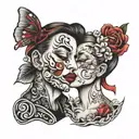 lips kissing tattoo design idea