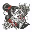 lips kissing tattoo design idea