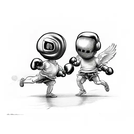 two flying cherubs wearing boxing gloves  tattoo design idea