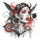 A tattoo of the name Coraline within the mouth of archangel Raphael  tattoo design idea